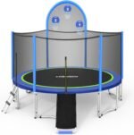 The outdoor trampoline with 1500LBS weight capacity and safety net, perfect for family fun and safe jumping.