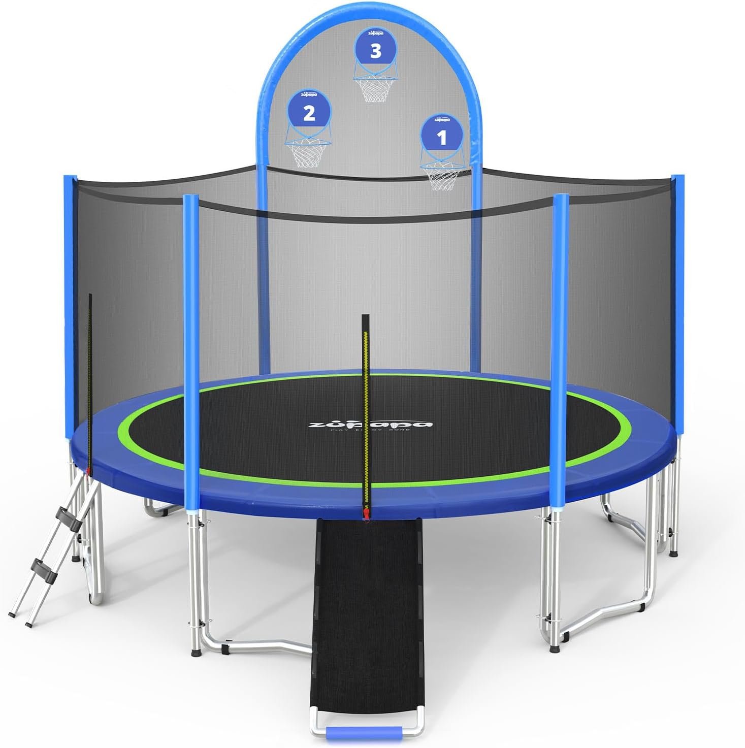 Zupapa 1500LBS Weight Capacity Trampoline Overview The outdoor trampoline with 1500LBS weight capacity and safety net, perfect for family fun and safe jumping.