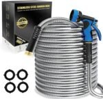 The heavy duty hose 100ft providing efficient, leak-proof water distribution for gardens and lawns.